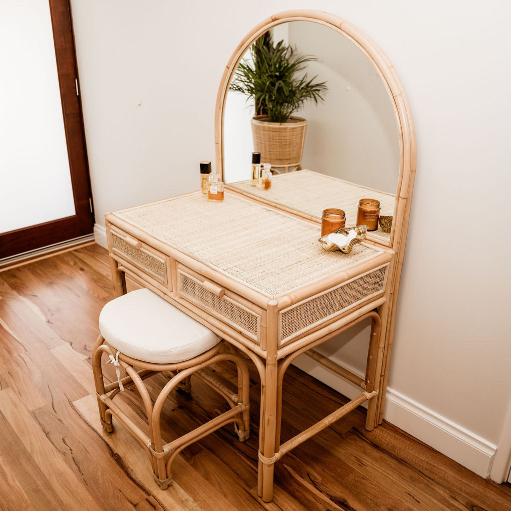 Rattan Large Adults Dressing Table and Stool. Coastal Boho Furniture