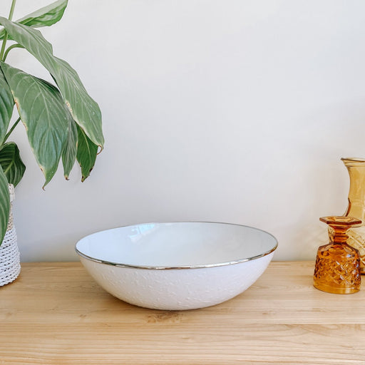 White Large Enamel Salad Bowl
