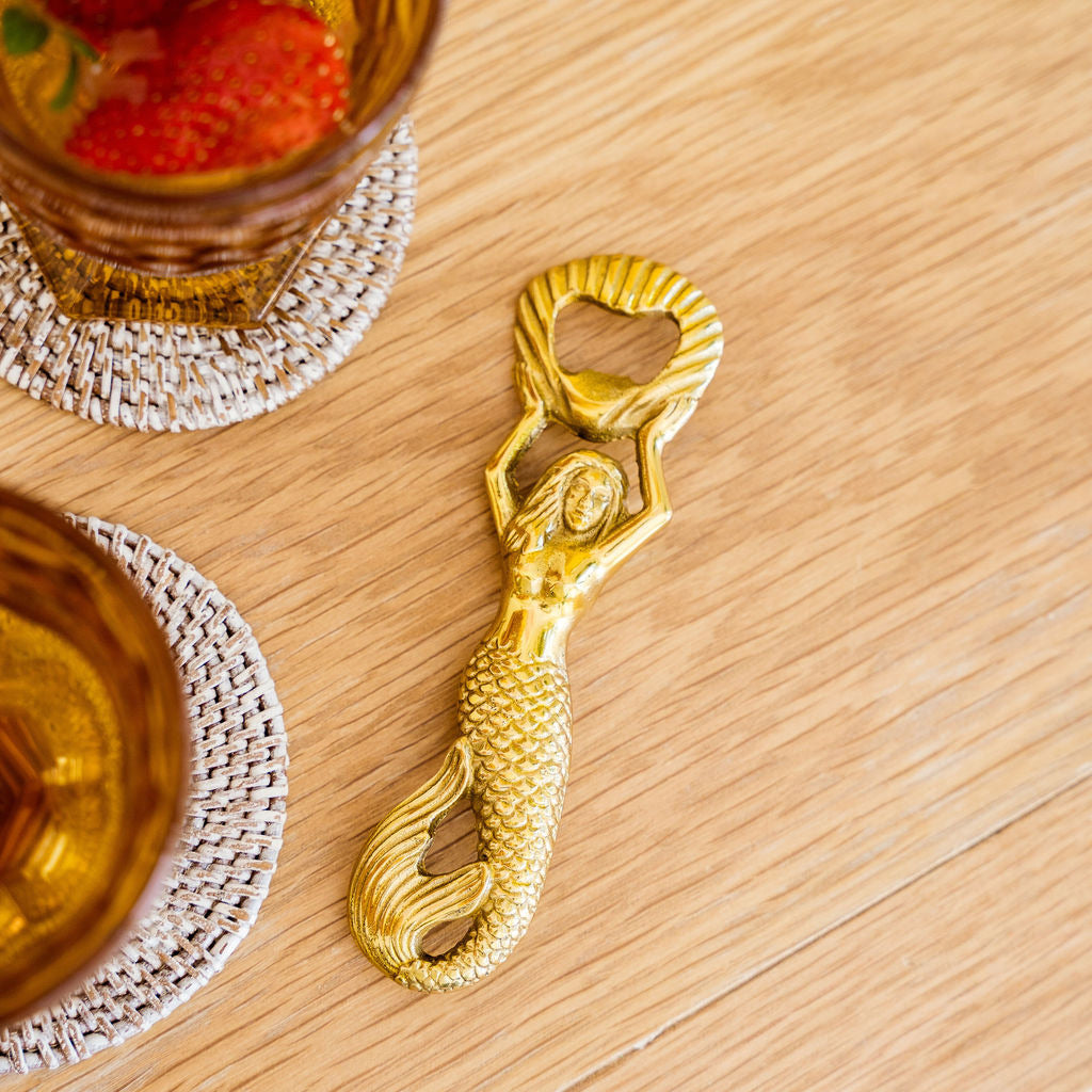 Whitewash rattan coaster set