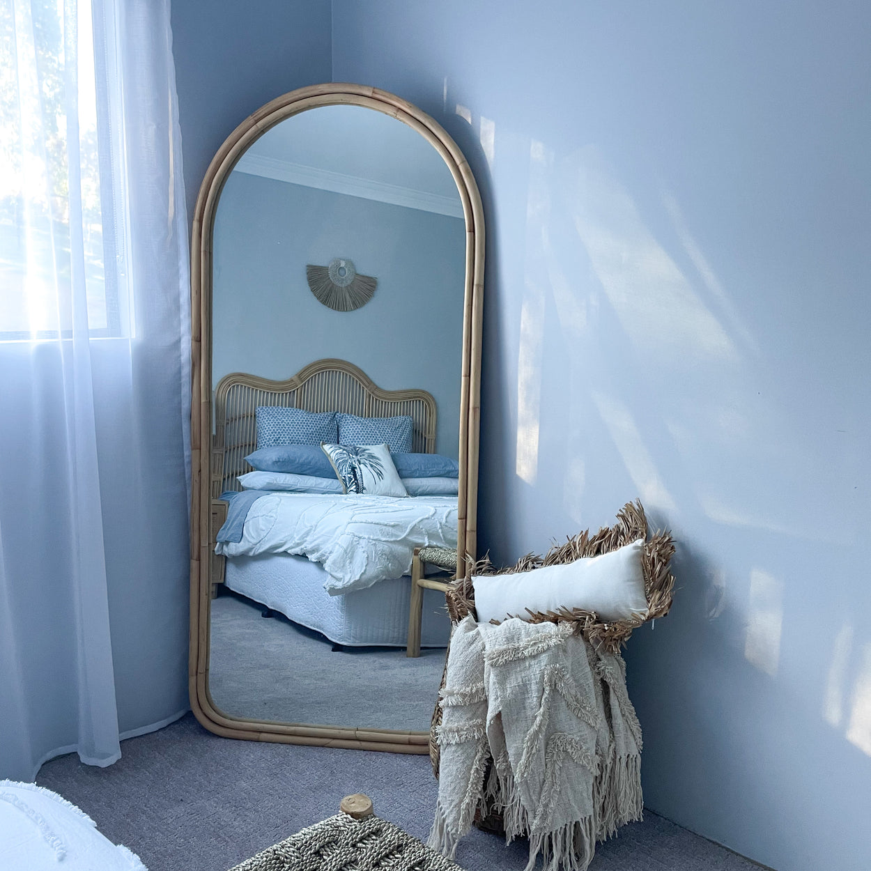 Archie Large Rattan Floor Mirror – Coastal Statement Piece