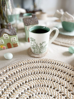 Whitewash rattan coaster set