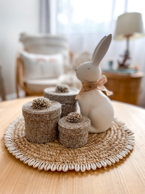 Handwoven Raffia Placemat with Cowrie Shell Trim