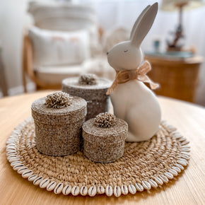 Handwoven Raffia Placemat with Cowrie Shell Trim