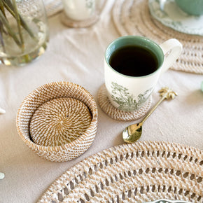 Whitewash rattan coaster set
