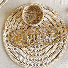Whitewash rattan coaster set
