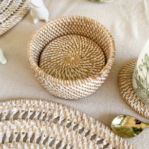 Whitewash rattan coaster set