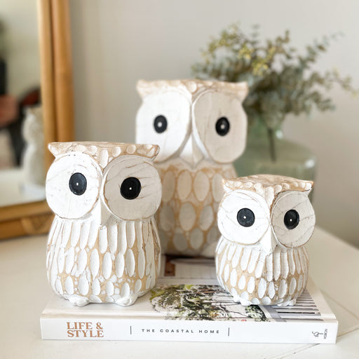 Handcarved wooden owl set of 3