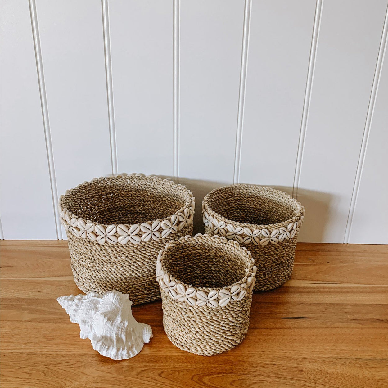 Cowrie Shell Seagrass Baskets