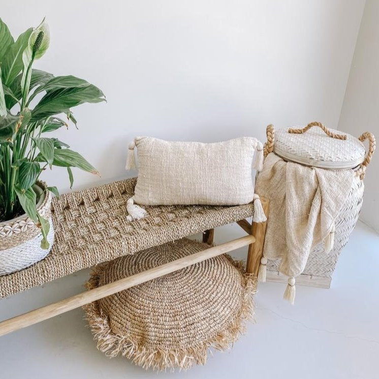 Woven Cotton Cushion w/Tassels