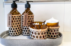 Bathroom dispensary bottles